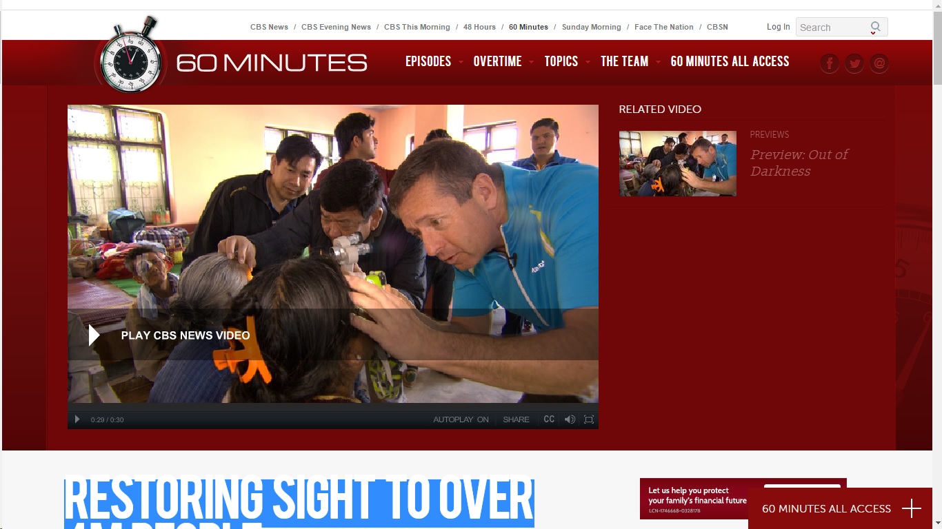 Diaton Tonometer on CBS 60 Minutes Special “Restoring sight to over 4M people”