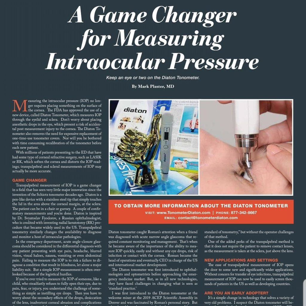 a gmae changer in measuring intraocular pressure in emergency medicine