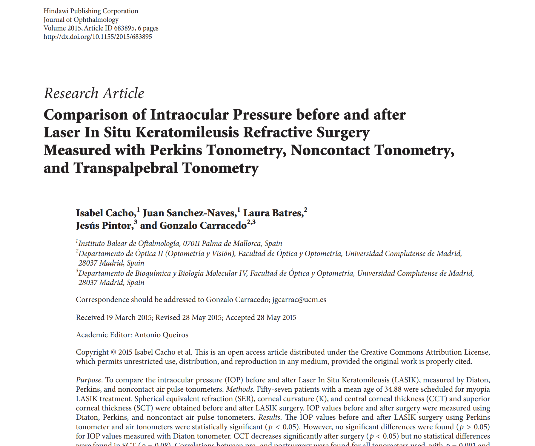 Transpalpebral tonometer Diaton Clinical Study