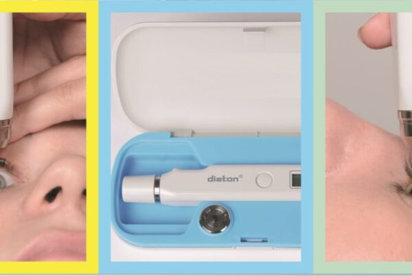 Diaton Tonometer measures IOP trhough eyelid and with lenses, contacts and scleral lenses and wearable devices on the eye.